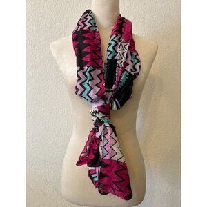Chevron Navy, Pink, Teal, Gray, & White Infinity Scarf 35" x 37" ‎ Lightweight